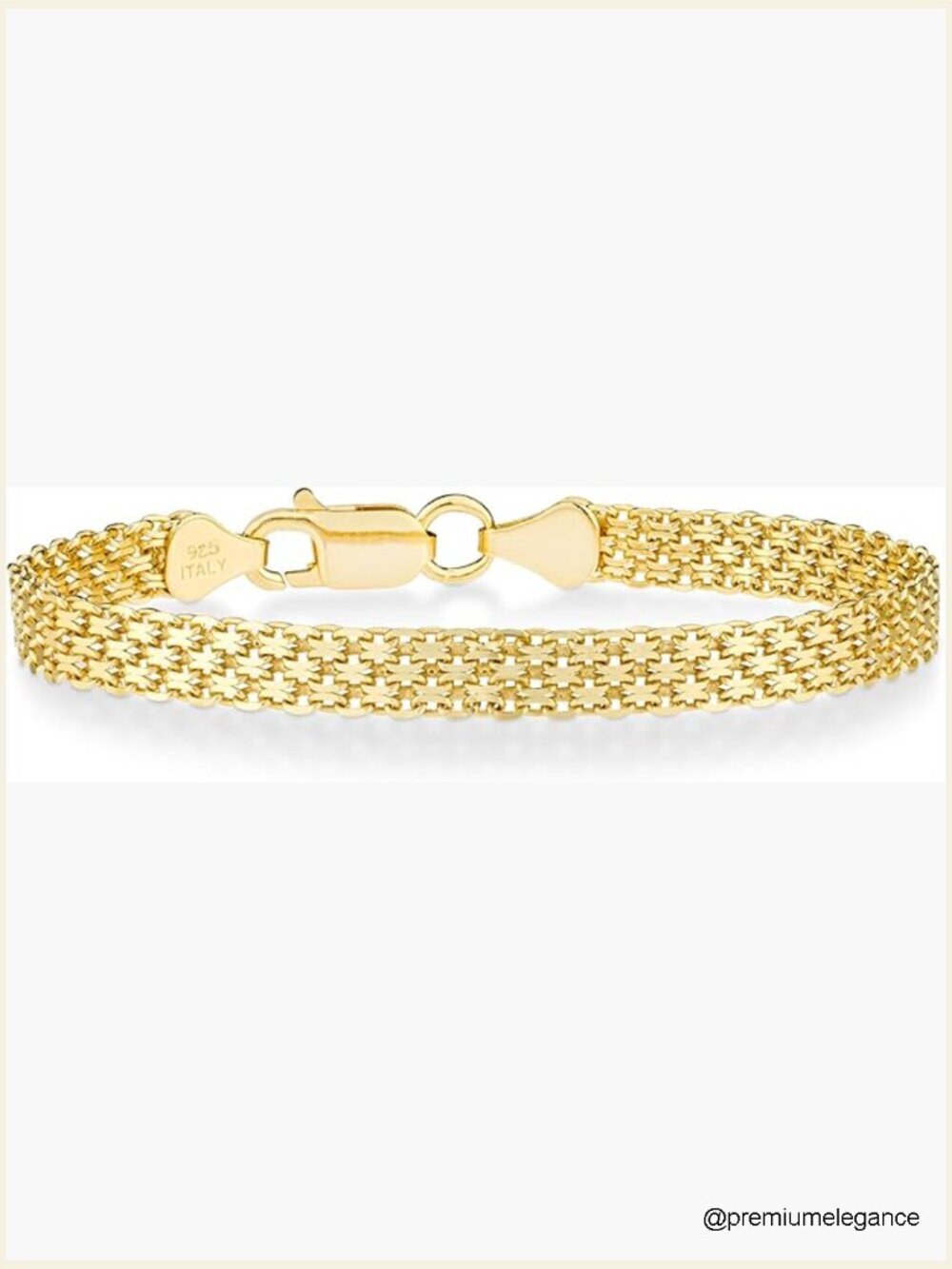 18K Gold Plated Sterling Silver 6mm Solid Bismark Mesh Link Chain Bracelet Women